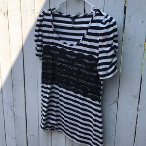 Black and White Striped Shirt with Lace